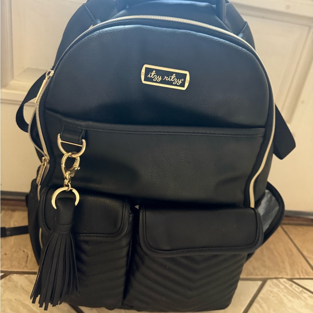 Itzy Ritzy Black Diaper Backpack with Gold Accents